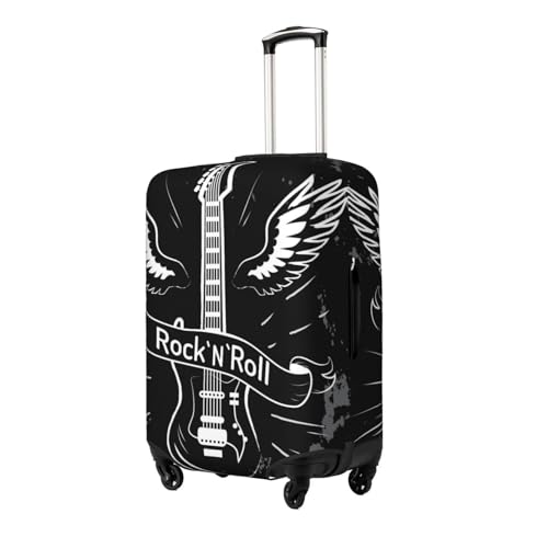 Rock'N'Roll Written In Ribbon Image Of Electric Guitar With Wings Behind It Luggage Cover, Protective Washable Suitcase Cover - Travel High Elastic Fibers Suitcase Protector Fits Large2