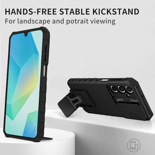 Image of Back Cover Case for Samsung Galaxy A25 5G | Sliding Camera Shield | Stereoscopic Stand | 360 Protection Mobile Phone Case Cover for Samsung Galaxy A 25 / A25 5G | PC, Black Back Cover