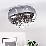GLAS ZIERKRISTALLE: Die runde Deckenlampe ist kunstvoll mit Glaskristallen verziert. Die Kristalle sind vom Sockel der Leuchte bis unter den Lampenschirm arrangiert.