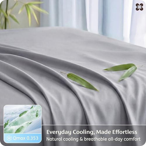 Image of Bedsure Full Size Bed Sheets, Cooling Sheets, Rayon Derived from Bamboo, PureWoven, Breathable & Soft, Deep Pocket Up to 16 Inches, Hotel Luxury Silky Bedding for Hot Sleepers, Silver Grey