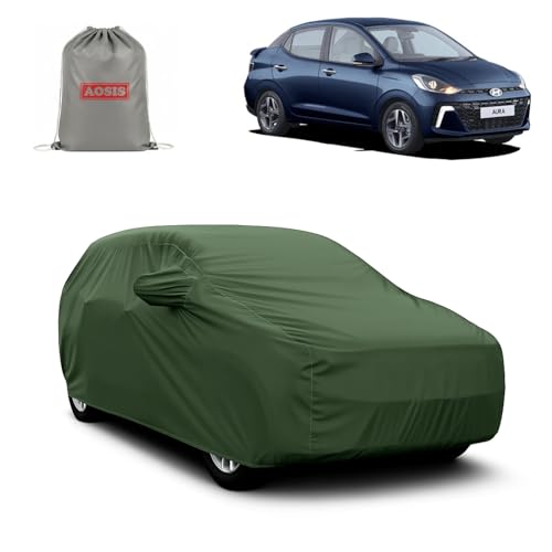 Image of AOSIS 'Waterproof' Car Cover Compatible with Hyundai Aura E /S /SX /Corporate 300 GSM Uly Coated Thick Fabric 4X4, Adjustable Belt Buckle, Elastic Grip