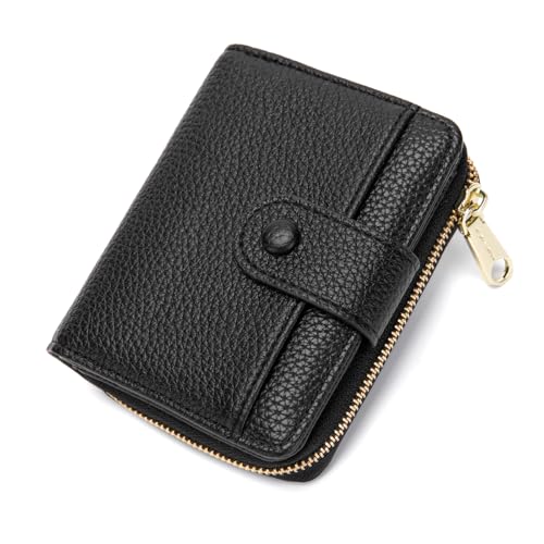 Small Purses for Women, Card Holder Ladies Wallets, Bifold Leather Card Wallet Organizer, RFID Blocking Wallet for Women with Zipper Coin Pocket with Multiple Card Slots, Black