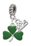 Silvertone Green Three Leaf Clover - Shamrock - Silver-tone Rope Charm Bead Dangle with Mini 2025