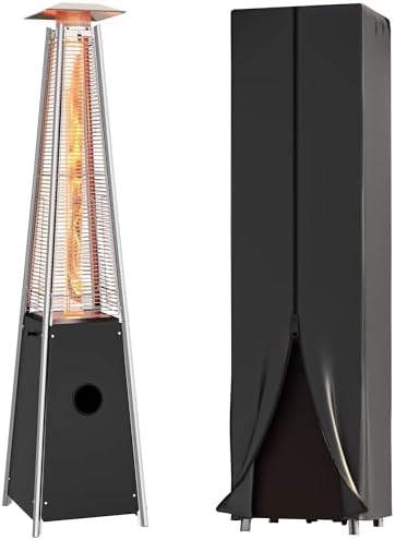 YITAHOME Pyramid Patio Heater with Quartz Flame Tube, 42,000–48,000 BTU Outdoor Propane or Gas Heater with Wheels and Cover, and Auto Shut-Off Protection for Backyards, Gardens, Bars, Black