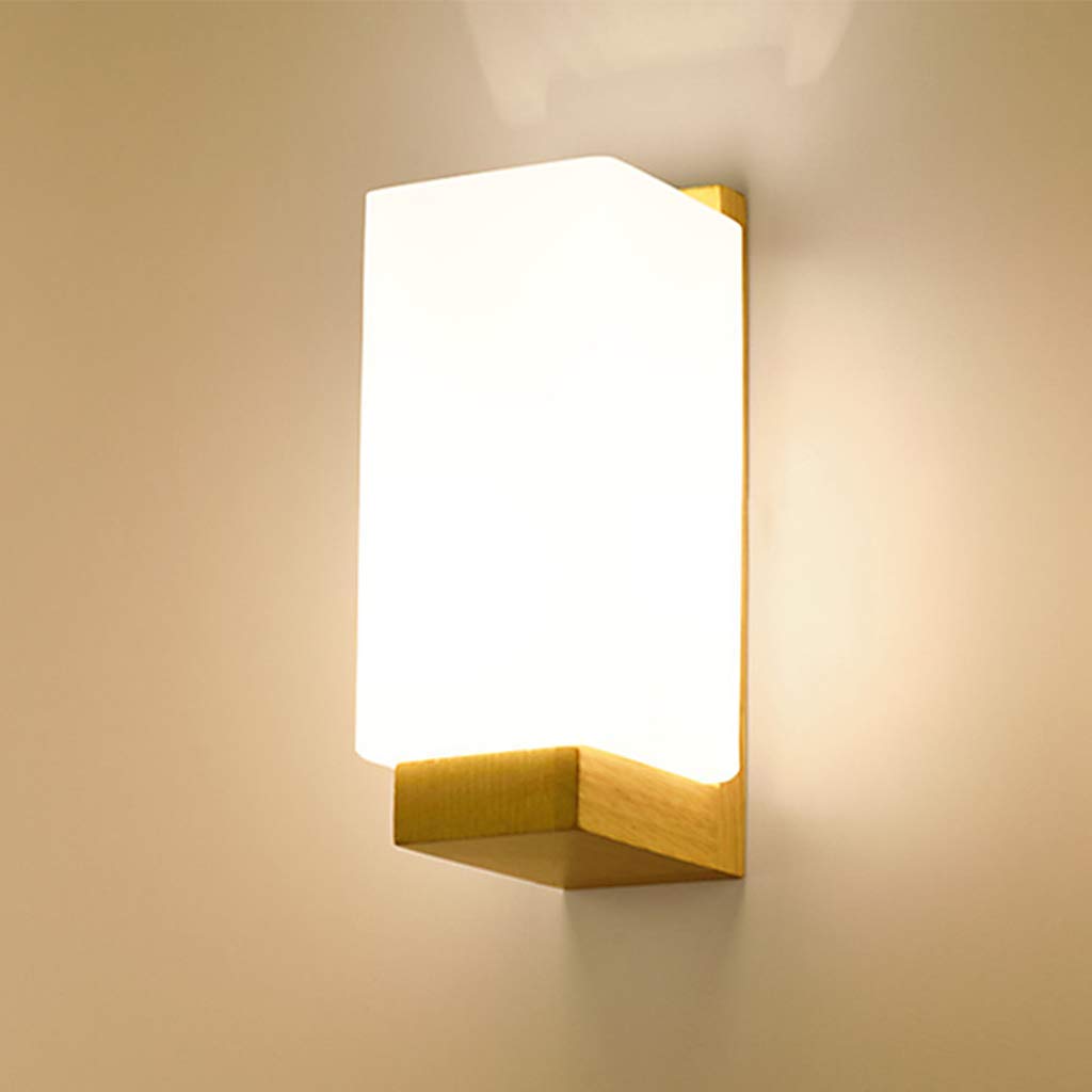 Light Lamp Wood Wall Light Bedside lamp Staircase DengWu Wall Lighting 1 × E27 Aisle Bedroom Minimalist Wood Wall Sconce, in The Hallway of The Fashion Lamp Milk White Shade (Without Light Bulb)