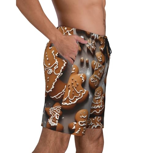 Gingerbread Cookies Print Men's Beach Pants Lightweight Quick-Dry Swim Pants with Mesh Lining for Men3