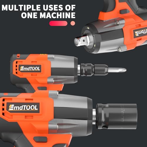 21V Brushless Cordless Impact Wrench Car Repair Wheel Nut Gun 420N.M High Torque Electric Impact Gun Power Wrench Electric Cordless Driver with 4 Sockets, 12 Driver Bits, Battery for Car Home, Orange - Image 2