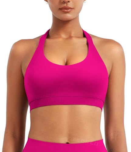Image of YEOREO CoreFlex Women Halter Sports Bra Workout Seamless Padded Basic Bra Open Back Yoga Gym Crop Top
