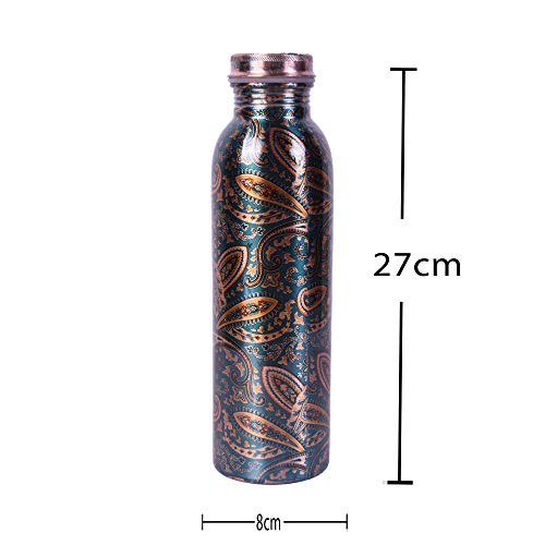 Image of JAIPUR ACE Hammered Pure Copper Water Bottle with Glass Set | 100% Copper Bottle Set | Leak Proof, Ayurvedic Health Benefits, Premium Design Gift Set for Home, Office, Gifting (Jaipuri Print)