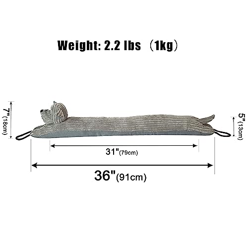 Image of Marwood Under Door Draft Stopper Decorative Wind Stopper 36 inch for Door & Window, Weighted Animal Air Draft Stopper Snake Noise Blocker for Bottom of Door with Hanging Loops - Grey Dog