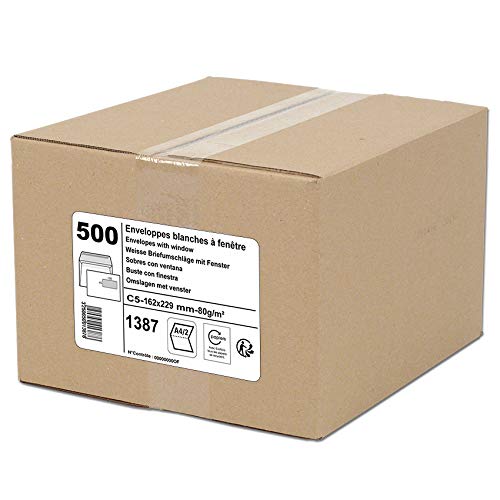 GPV - Boite de 500 Enveloppes - Format C5 (162x229 mm), fenêtre de 45x100 mm, qualité papier blanc : 80 g/m2 - Certifié PEFC