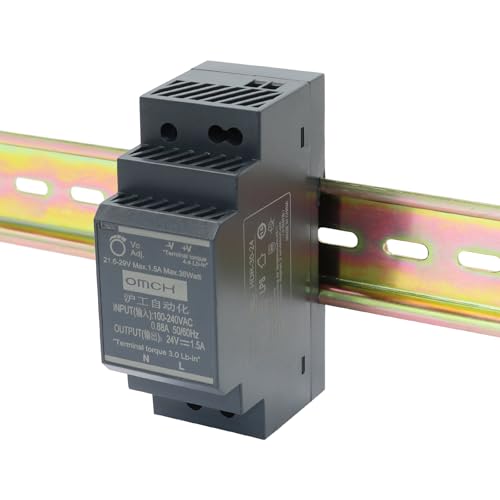 OMCH HDR-30-24 24V 1.5A 36W Ultra-Slim DIN Rail Power Supply Step-Shape for Industrial Automation (36W, 24V 1.5A)