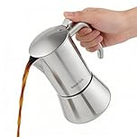 wedrink Stovetop Moka Pot Stainless Steel, 4 Cup (200ml) Induction Compatible Coffee Percolator, Espresso Maker for Hob, Stove Top Coffee Maker for Home & Camping (Silver)