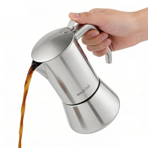 wedrink Stovetop Moka Pot Stainless Steel, 6 Cup (300ml) Induction Compatible Coffee Percolator, Espresso Maker for Hob, Stove Top Coffee Maker for Home & Camping (Silver)
