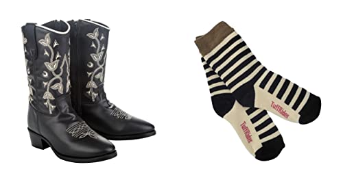 TuffRider Children's Black Floral Western Boot- Black With Free Assorted Striped Socks