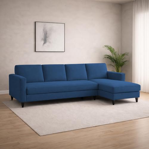 Image of Carlos RHS 4 Seater L Shape Sofa Set for Living Room & Home Office Furniture, Modern Durable Sectional Corner Sofa Couch, Premium Fabric Comfortable Seating with Strong Frame (Blue)