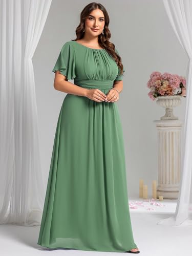 Image of Ever-Pretty Plus Elegant Formal Dresses for Curvy Women Round Neck Short Sleeves Chiffon Bridesmaid Mother of The Bride Dress