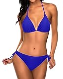 Tempt Me Women Blue Triangle Bikini Sets Halter Two Piece Sexy Swimsuit String Tie Side Bathing Suit S