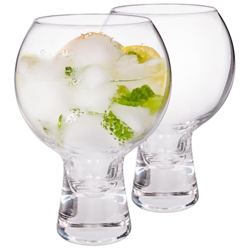 Rink Drink 525ml Short Stem Gin Glasses Set - Pack of 2 - Large Modern Tonic Cocktail Glass Dishwasher Safe Wine Drinking Balloon Goblet Bowl Copa Glass with Stem