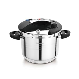 HomeTronix 8 Litre Pressure Cooker with LED Pressure Display, Steamer Basket, Double Side Handles Stainless Steel, Silver with Extra glass Lid