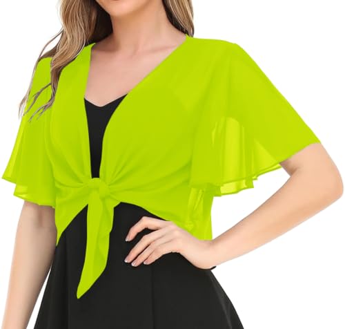 Image of Women's Solid Puff Sleeve Kimono Short Cardigan Loose Cover Up Casual Blouse Top Chiffon