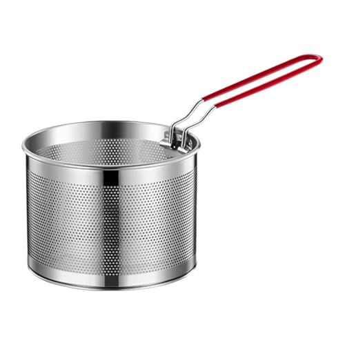 QUXVUIS Cesta para freír de acero inoxidable. Versátil para cocinar y presentar deliciosos alimentos fritos. Escurrir pastas, espaguetis y aros de cebolla, 16cm