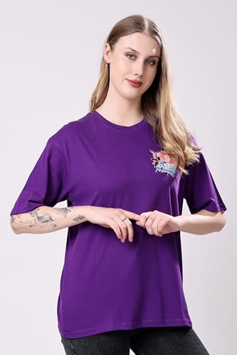 Image of London Hills Women's Cotton Oversized Fit Tshirt |Printed Oversized t Shirts Longline Drop Shoulder Boho Style T-Shirt