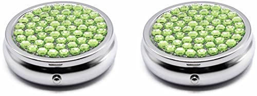 Set of 2 Circular Triple-Compartment Pocket Purse Pill Box & Organizer with Insert (Peridot Gemstones)