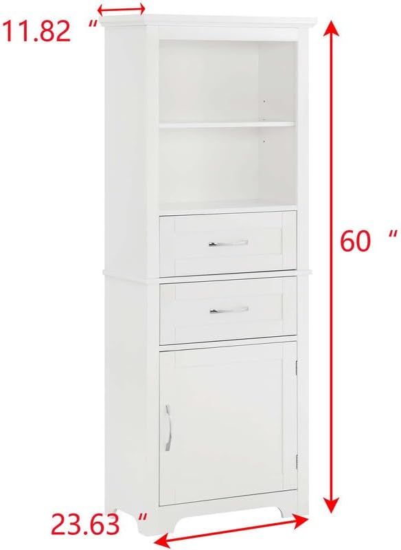 Vista 2 de 60 Tall Storage Cabinet Buffet Kitchen Cupboard with Door Cabinet Freestanding Floor Cabinet with Open Compartment, Drawer, Adjustable Shelf for