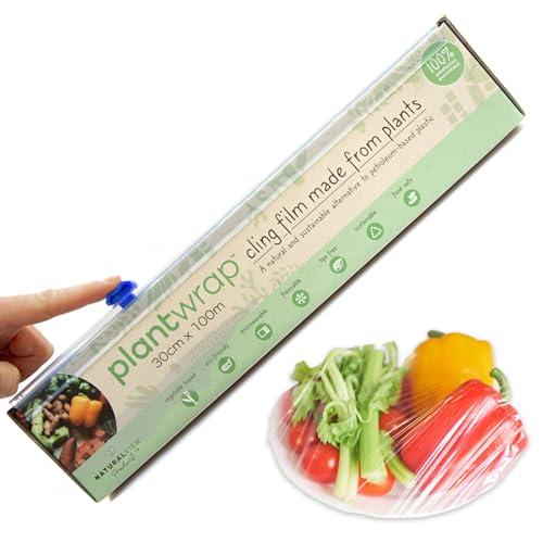 Plantwrap Eco Cling Film Made from Plants, Food Wrap, 30cm X 100m Large Roll, Free from BPA & Phthalates, Alternative to Beeswax, Microwave & Freezer Safe, Recyclable, Vegan