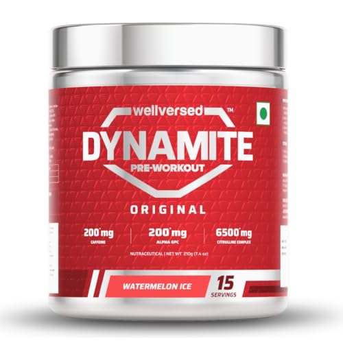 Image of Dynamite Original Pre Workout For Men (15 Servings, Watermelon Ice) For Focus & Energy Boost With 6500mg Citrulline Complex | Preworkout Supplements For Men - 210g