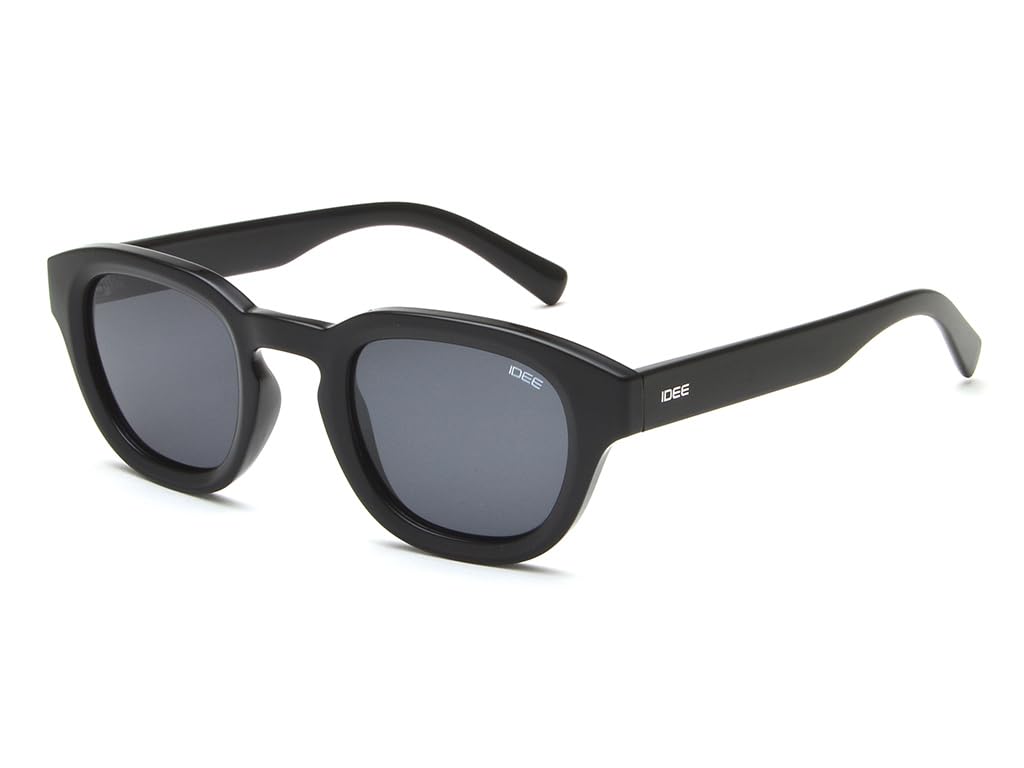 100% UV protected sunglasses for Men with Shiny Black Polycarbonate frame | Size - Small with Greycolored lens-image-0
