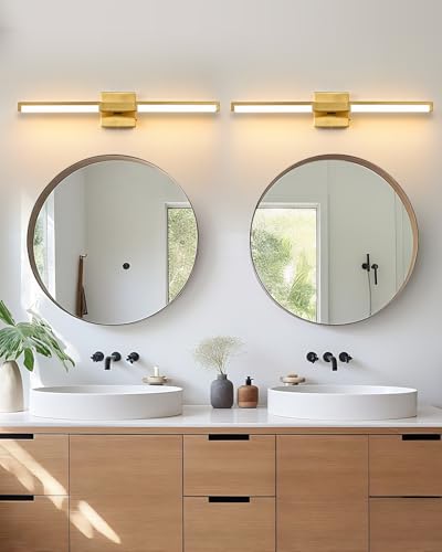 Image of OKELI 24 Inch Bathroom Vanity Light Fixtures, Gold Modern Light Fixtures Over Mirror, 12W 5CCT Dimmable Wall Light