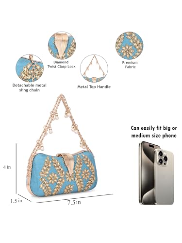 Image of TOOBA Handicraft Clutch Purse For Women with Sleek Design Embroidered Leaf Clutch| Trendy Stylish Bridal, Party, Wedding Sling Bag