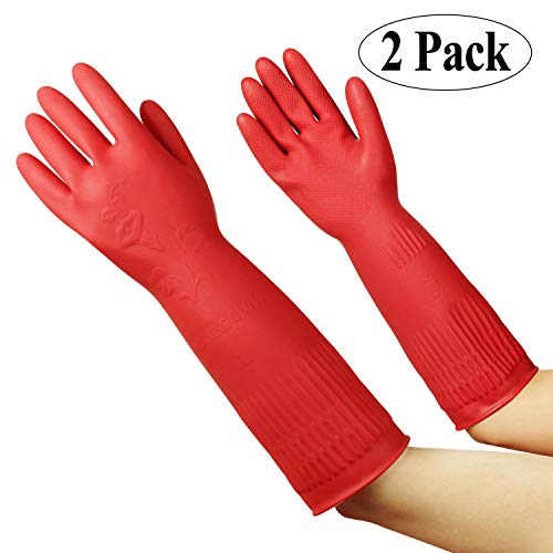 Langwolf 2 Pair Rubber Cleaning Gloves Small Size, Reusable Waterproof Household Kitchen Cleaning