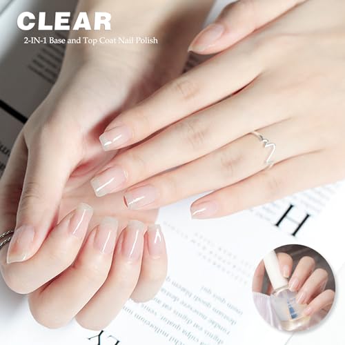 Nail Polish Set, Light Pink Nail Varnish With 2-IN-1 Top Coat & Base Coat, Water-Based Quick Dry Pink & Clear Nail Gel, Peel off Nail Polish Set for DIY Nail Art, No Need Cure - Image 3