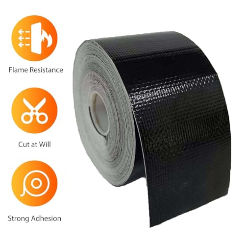 Image of Xinhan (Gold,Silver,Black) Aluminum Foil Heat Shielding Tape High Temperature Heat Reflective Adhesive Backed Tape Compatible with Car Intake Pipe Engine Bay Hoses Wires Etc (Black, 2in x 15ft)