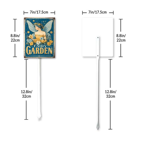 Letrero de aluminio para jardín de hadas con estacas de metal para decoración de casa/puerta delantera, resistente a la intemperie, 4.6 x 6 pulgadas
