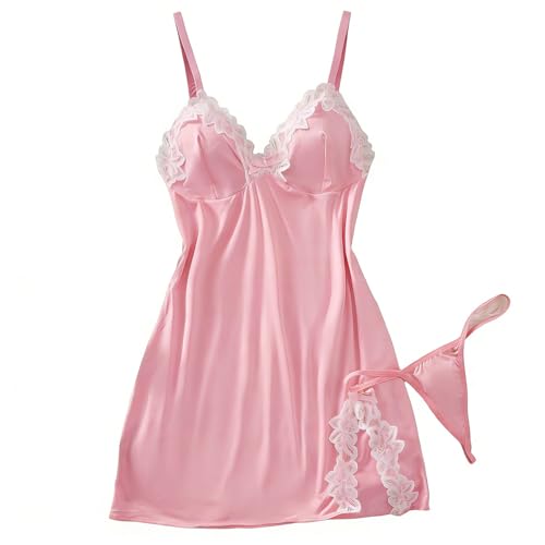 Babydoll Set Lingerie for Women:Fashion V Neck Sleepwear Cotton Nightgowns Plus Size Flowy Mini Dress Valentines(Pink,X-Large)