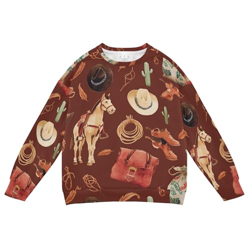 JUNZAN Western Cowboys Artwork Brown Little Girls Hooded Sweatshirt Long Sleeve Kids Pullover Hoodie Camping 4T