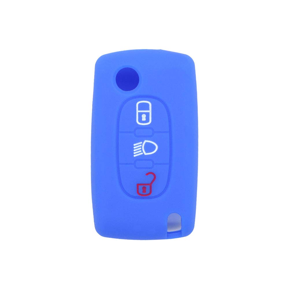 BROVACS Silicone Cover Protector Case Holder Skin Jacket Compatible with PEUGEOT CITROEN 3 Button Flip Remote Key Fob w/Light Symbol CV9305 Deep Blue - Image 2