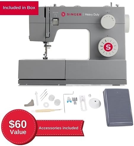 singer heavy duty 4411 high-speed sewing machine with accessory kit | strong motor, enhanced piercing power, 69 stitch applications, full metal frame, 4-step buttonhole & led light, grey 4411 grey