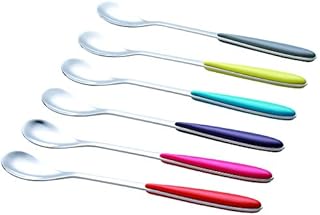 EXZACT Ice-cream Sundae Spoon 6pcs Stainless Steel Assorted Colours - Long Handle, Latte Spoon, Mirror Polished - Ideal for Coffee, Dessert, Hot Chocolate