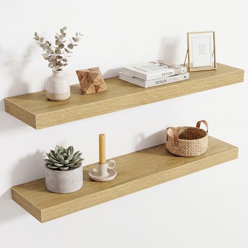 Image of Acovy 30in Long Floating Shelves for Wall Set of 2, Wood Wall Shelves for Bathroom Bedroom Kitchen Living Room Laundry Room, Modern Floating Shelf for Home Decor