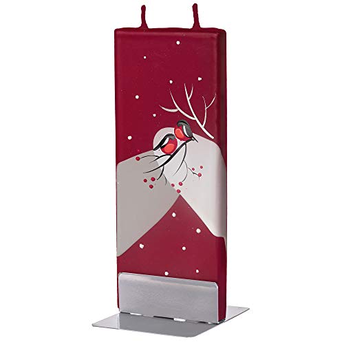 Bougie Decorative - Un Bougie Cadeau D’Exception - Bougie Decoration Maison - Fait À La Main, sans Parfum, Plate, Temps De Combustion 3-4 Heures, 60x10x150mm - Oiseaux en Hiver sur Fond Rouge Cover