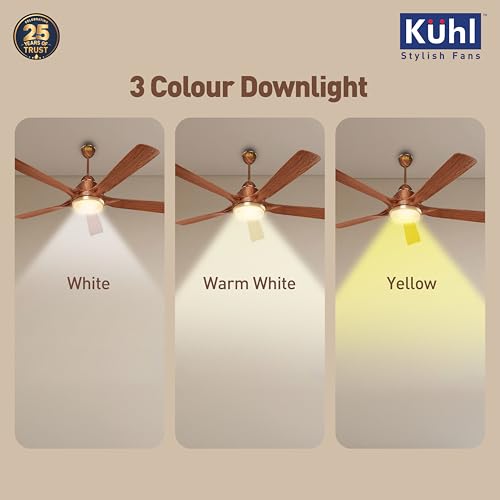 Image of KUHL Luxus Plus 1400mm Stylish 65% Power Saving BLDC Ceiling Fan With Remote |Down Light|BEE 5 Rated & ISI Marked|Low Noise| IoT -Operate via Mobile & Alexa |Reverse Mode |Free Installation |Teak
