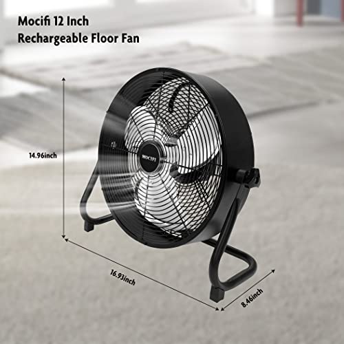 Mocifi Battery Operated Fan 12-Speed Rechargeable Floor Fan High Velocity Portable Cordless Outdoor Fan, Usb Output For Phone, For Camping, Travel, Patio, Indoor, Black, 12 Inch #TOP1