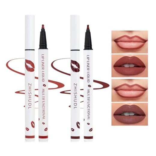 ZHISHUDL 2 peças de marcador de manchas de lábios, vermelho escuro, fosco, líquido e delineador labial, lápis de longa duração, à prova d'água, delineador labial, copo antiaderente, maquiagem + 01