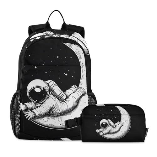 Astronaut on Moon Backpack Lunch Bag Set for Travel Hiking Picnic, Backpacks with Insulated Lunch Box