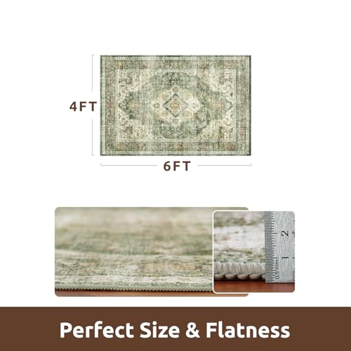 AMOAMI-4X6 Area Rugs for Living Room -Soft Vintage Bedroom Rugs-Non Slip Washable Rug-Throw for Living Room Bedroom Bedside Dining Room Office Green